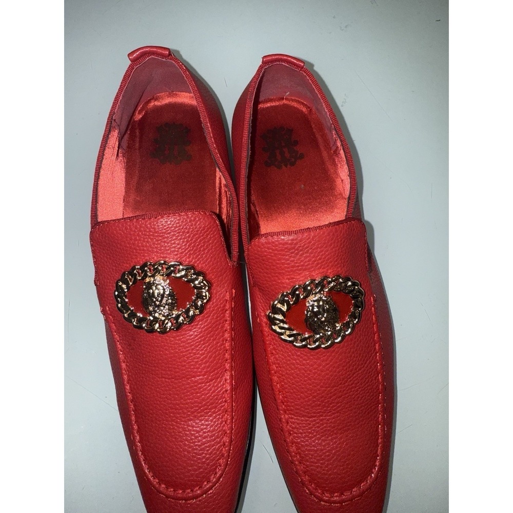 After Midnite Red with Gold Lion Emblem Slip-on Men's Dress Shoes Style # 6911 - Picture 8 of 10